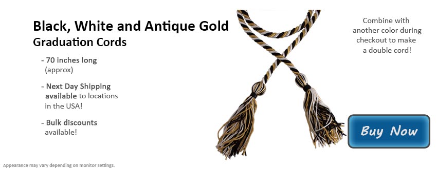 Black, White, and Antique Gold Graduation Cord Picture