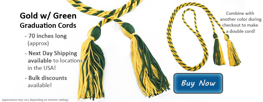 Gold with Green Graduation Cords Braided Gold and Green Honor Cords