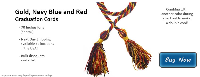 Gold, Navy Blue, and Red Graduation Cord Picture