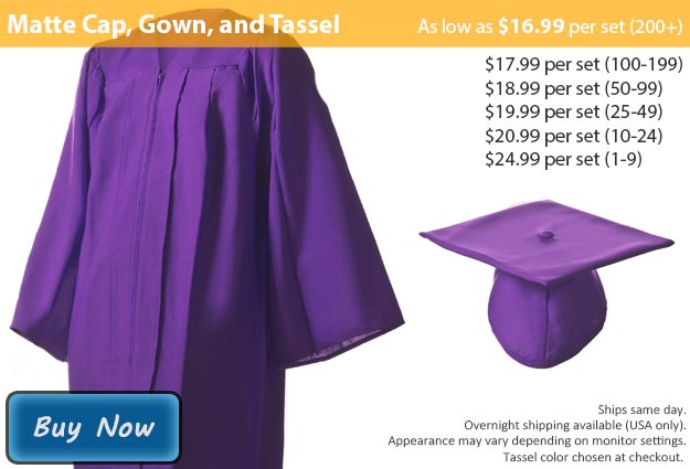 Graduation Gown, Cap & Tassel in Matte Purple
