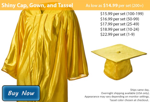 Graduation Gown, Cap & Tassel in Shiny Gold Picture