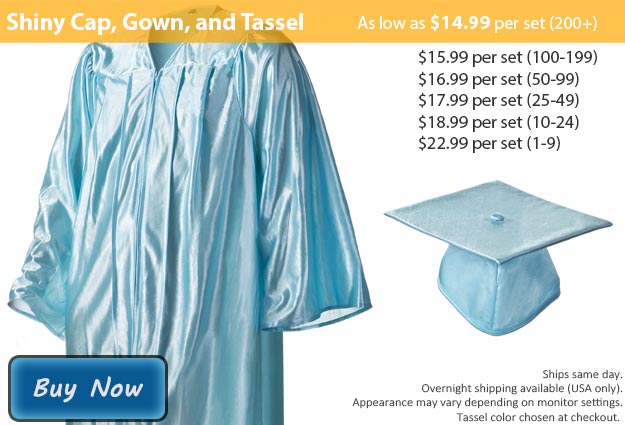 Graduation Gown, Cap & Tassel in Shiny Light Blue Picture