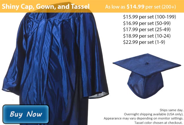 Graduation Gown, Cap & Tassel in Shiny Navy Blue Picture