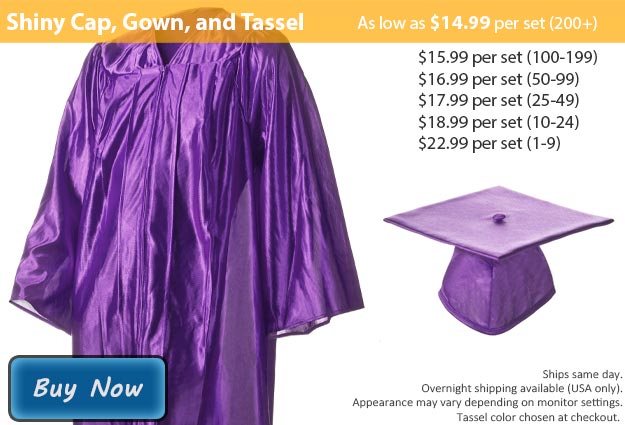 Graduation Gown, Cap & Tassel in Shiny Purple