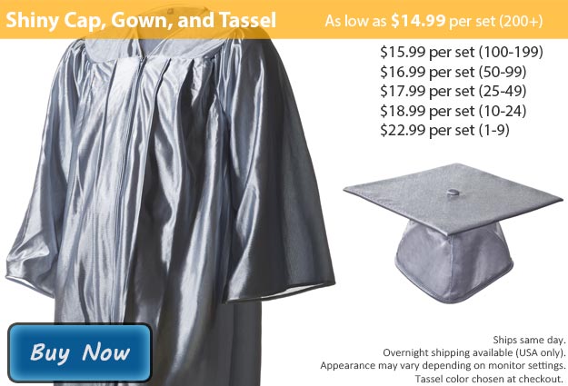 Graduation Gown, Cap & Tassel in Shiny Silver Picture