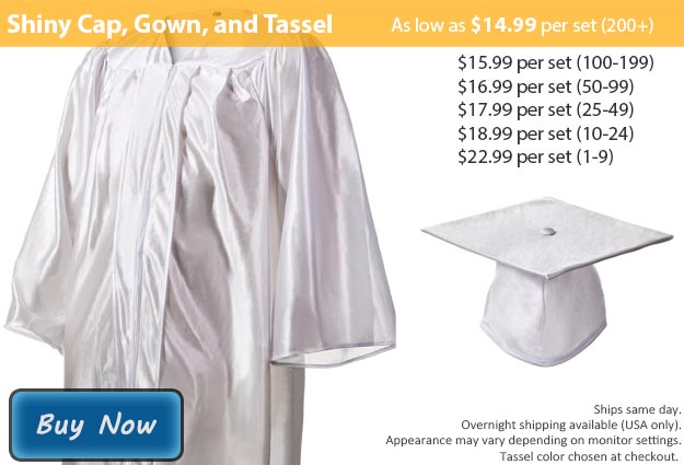 Graduation Gown, Cap & Tassel in Shiny White Picture