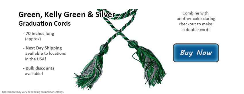 Green, Kelly Green, and Silver Graduation Cord Picture