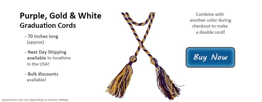 Gold, Purple and White Three Color Honor Cord - Graduation Honor Cord –  Graduation Cap and Gown