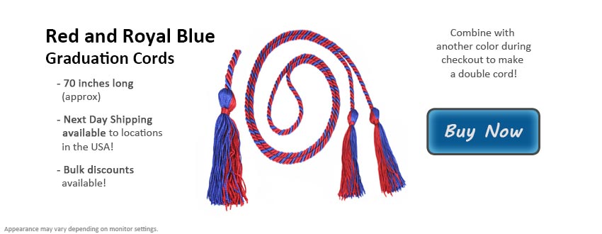 Red and Royal Blue Graduation Cords from Honors Graduation