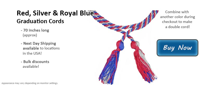 Red, Silver, & Royal Blue Graduation Cord Picture