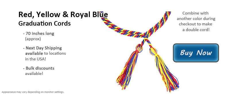 Red, Yellow & Royal Blue Graduation Cord Picture