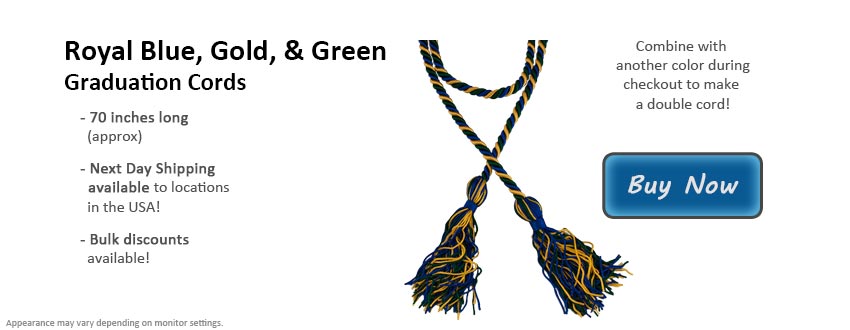 Royal Blue, Gold, and Green Graduation Cord Picture
