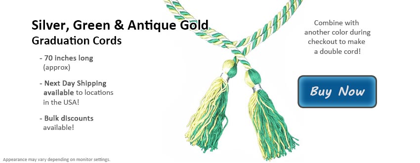 Silver, Green and Antique Gold Graduation Cord Picture