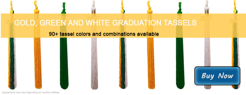 Graduation Tassels in Gold, Green and White