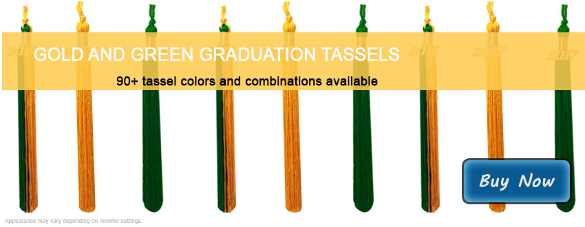 Graduation Tassels in Gold and Green