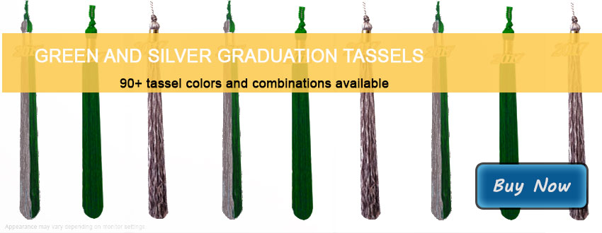 Graduation Tassels in Green and Silver