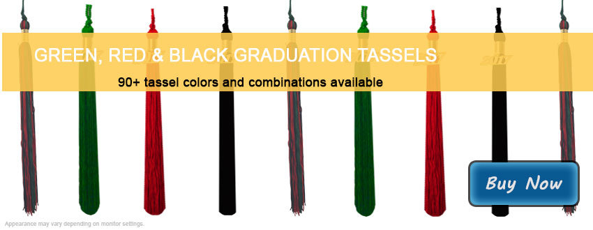 Graduation Tassels in Green, Red and Black