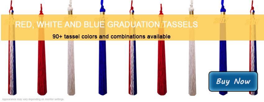 Graduation Tassels in Red, White and Royal Blue