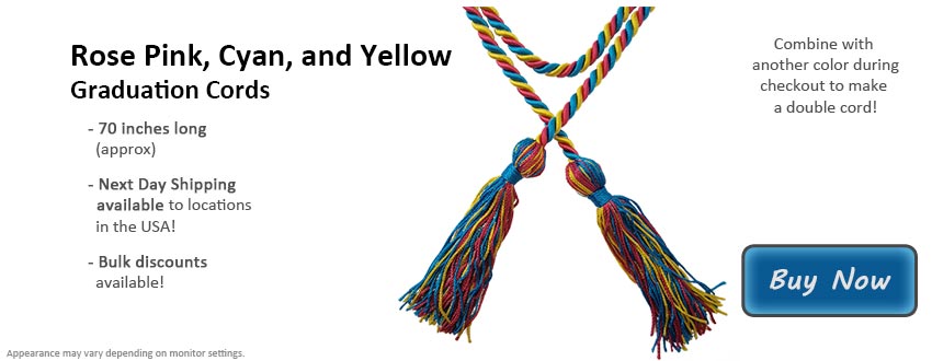 Rose Pink, Cyan, and Yellow Graduation Cord Picture